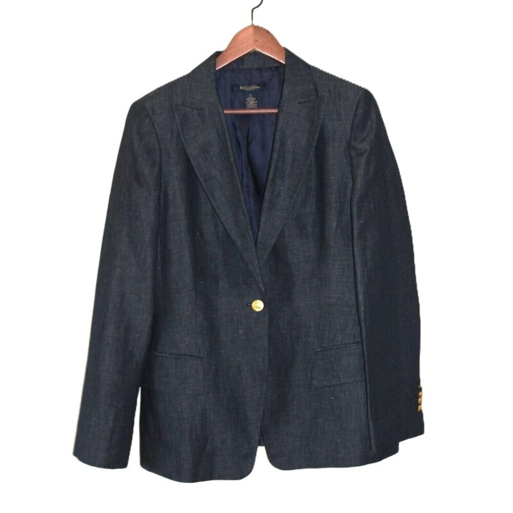 BROOKS BROTHERS Milano-Fit Cotton/Linen Blazer in Dark Indigo, Size 12